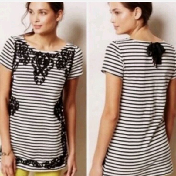 Anthropologie Postmark Scrolled Striped Tunic Dress Black & White - Picture 2 of 5